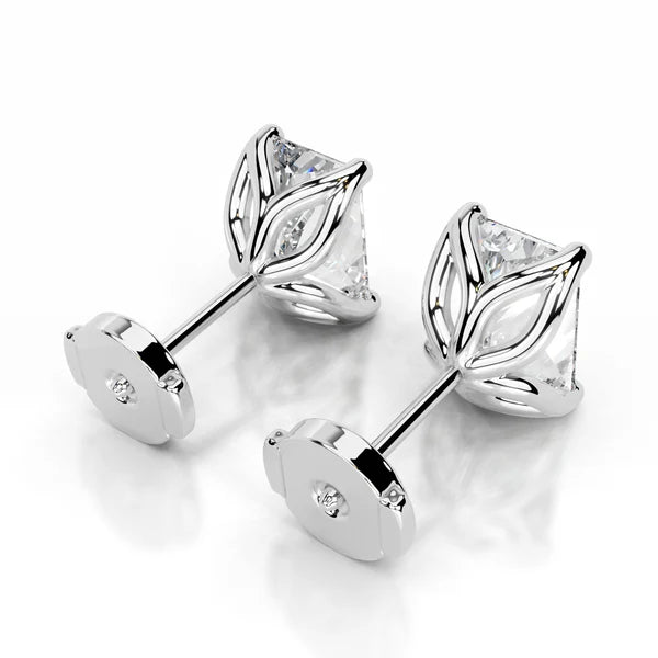 Each Radiant Cut Moissanite Silver Stud Earring