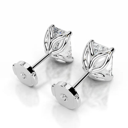 Each Radiant Cut Moissanite Silver Stud Earring