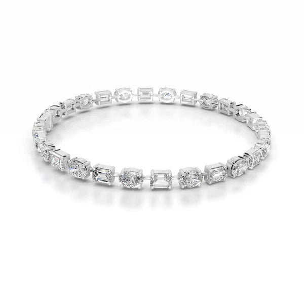 Emerald and Oval Cut Moissanite Silver Tennis Bracelet