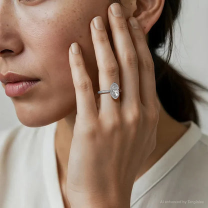 Marquise Cut Moissanite Silver Halo Set Engagement Ring