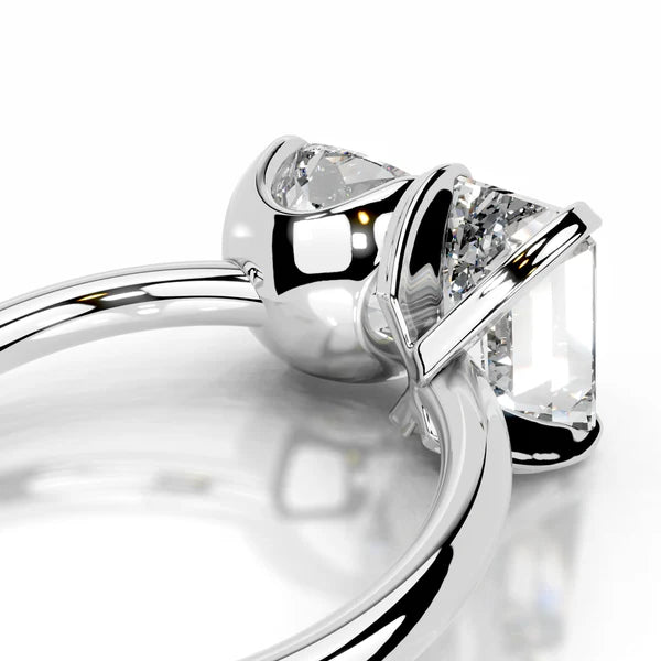 Emerald and Cushion Cut Moissanite Silver Two Stone ring Engagement Ring