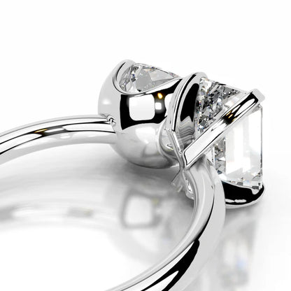 Emerald and Cushion Cut Moissanite Silver Two Stone ring Engagement Ring