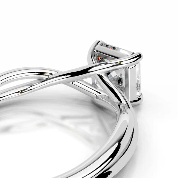 Asscher Cut Moissanite Silver Crossover Shank Engagement Ring