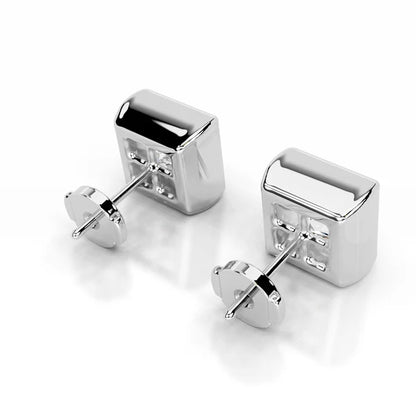 Each Princess Cut Moissanite Silver Bezel Set Earring