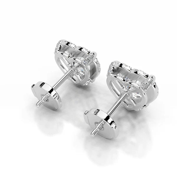 Each Heart Cut Moissanite Silver Halo Earring