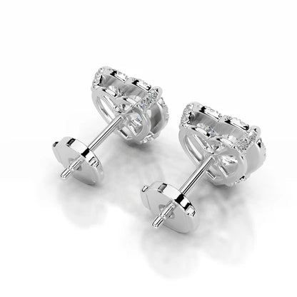 Each Heart Cut Moissanite Silver Halo Earring