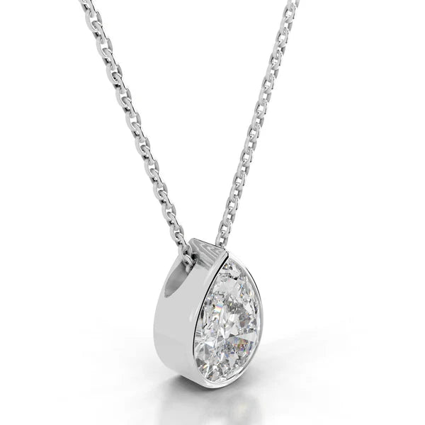 3.0 Ct Pear Cut Moissanite Silver Bezel Set Solitaire Pendant