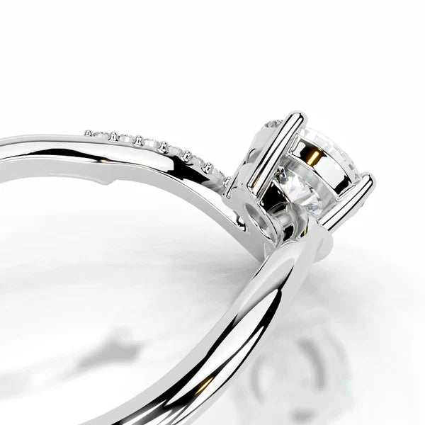 Round Cut Moissanite Silver Curved Wedding Band