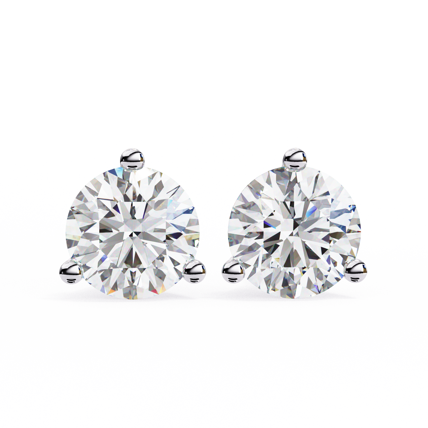 1.3 Ct For Each Round Cut Lab Grown Diamond Three Prong Stud Earring