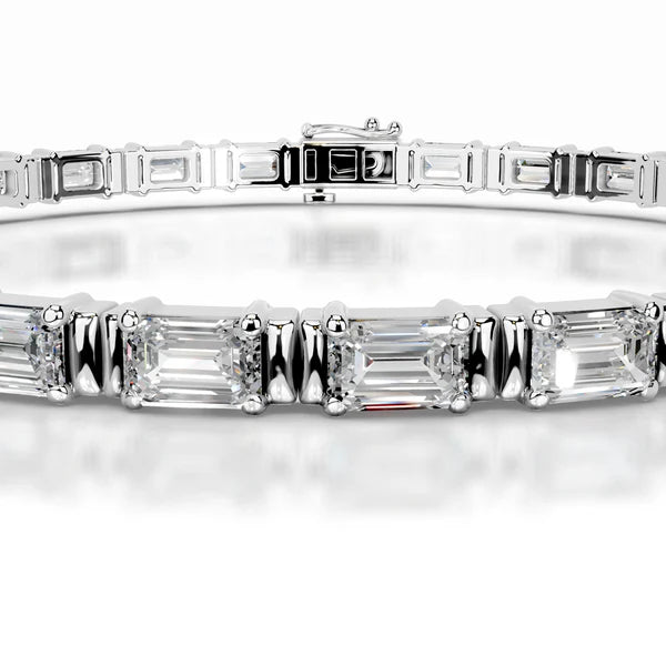 7.0 CTW Emerald Cut Moissanite Silver Tennis Bracelet
