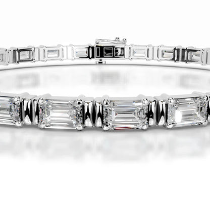 7.0 CTW Emerald Cut Moissanite Silver Tennis Bracelet