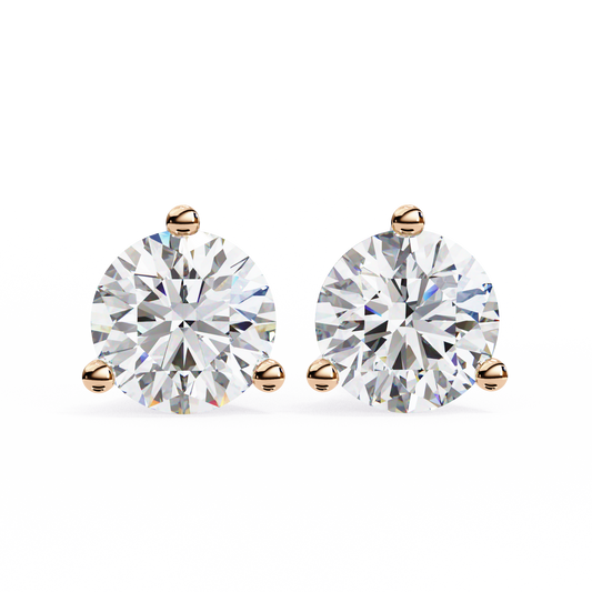 1.3 Ct For Each Round Cut Lab Grown Diamond Three Prong Stud Earring