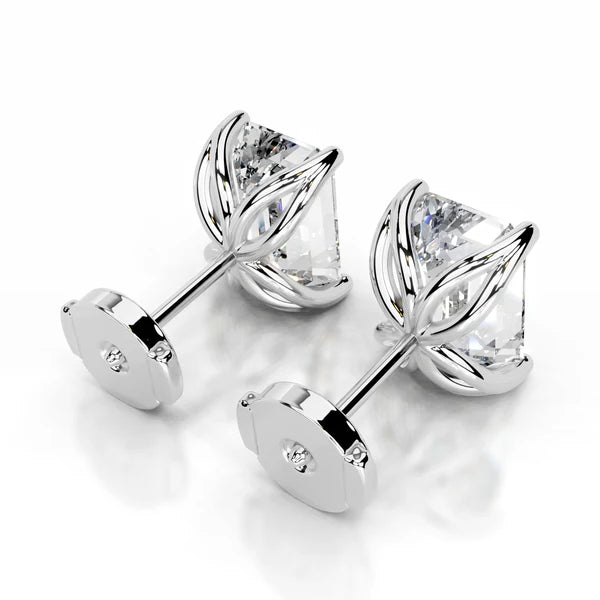 Emerald Cut Moissanite Silver Stud Earring