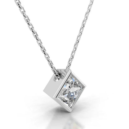 1.75 Ct Princess Cut Moissanite Silver Bezel Set Solitaire Pendant