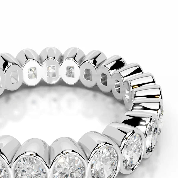 2.8 CTW Oval Cut Moissanite Silver Bezel Full Eternity Set Wedding Band
