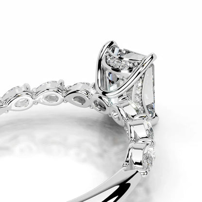 Emerald Cut Moissanite Mil Grain Shank Silver Engagement Ring