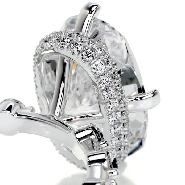 Cushion Cut Moissanite Mil Grain Shank Silver Engagement Ring