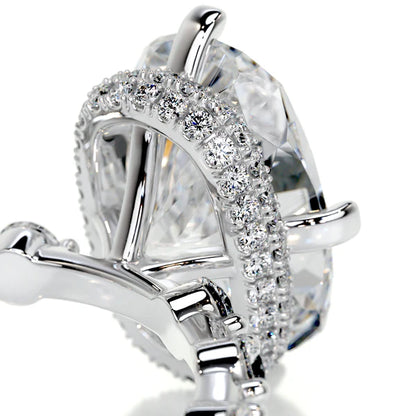 Cushion Cut Moissanite Mil Grain Shank Silver Engagement Ring