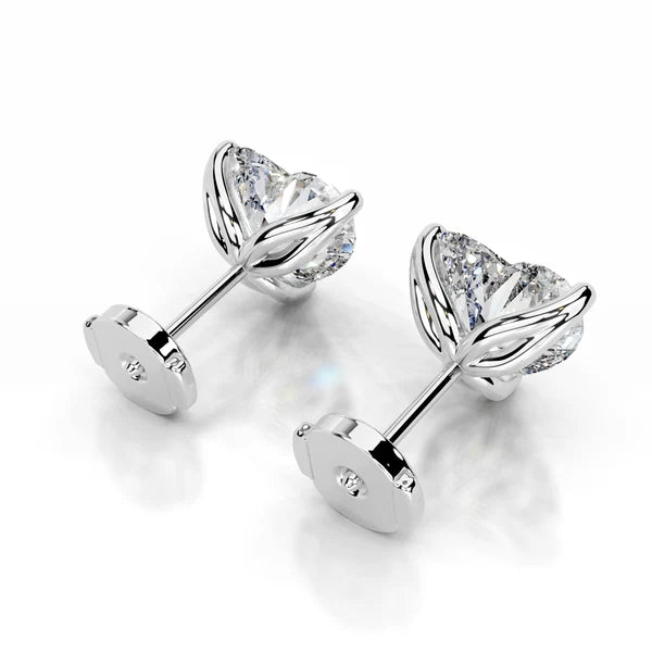 Heart Cut Moissanite Silver Stud Earring