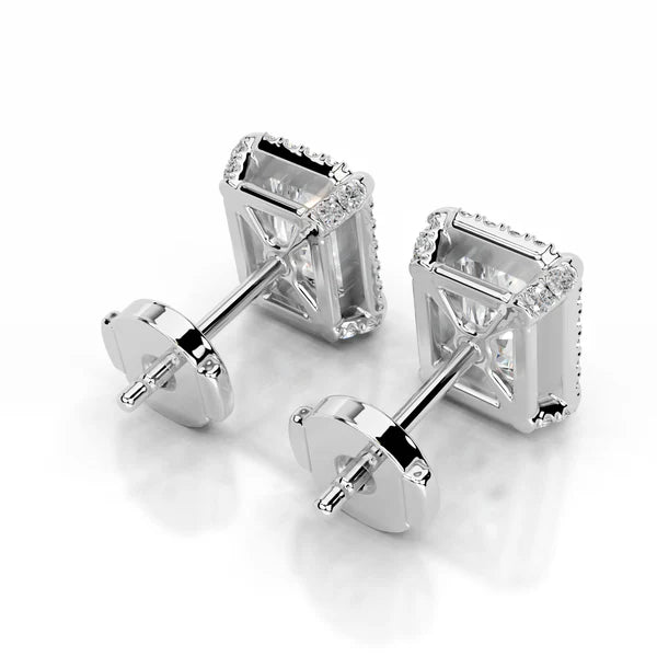 Radiant Cut Moissanite Silver Halo Earring
