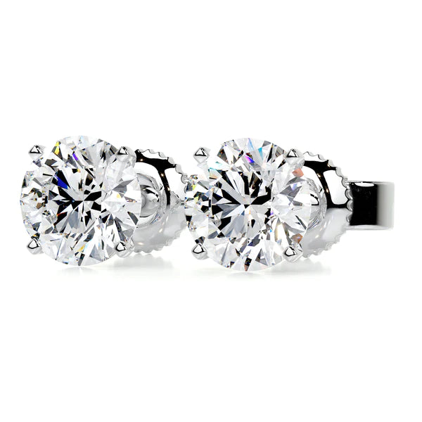 Round Cut Moissanite Silver Stud Earring