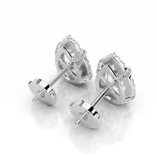 Pear Cut Moissanite Silver Halo Earring