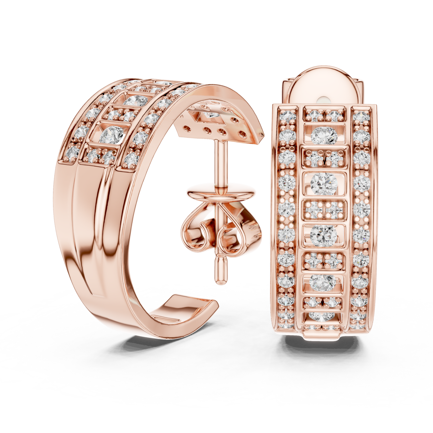 Lab Grown Diamond Wide Channel Set Half Hoop Earrings in Yellow Gold
