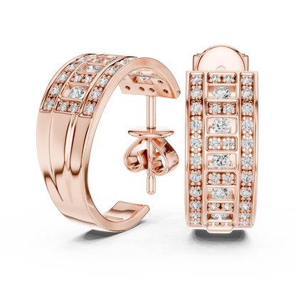 Lab Grown Diamond Wide Channel Set Half Hoop Earrings in Yellow Gold