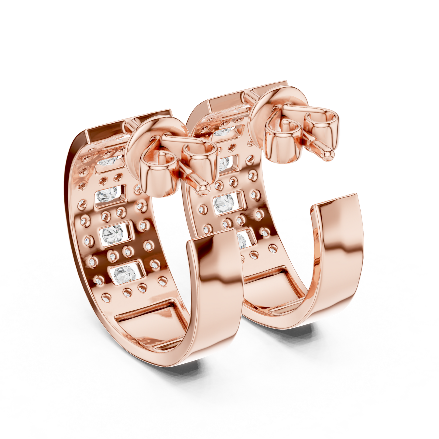 Lab Grown Diamond Wide Channel Set Half Hoop Earrings in Yellow Gold