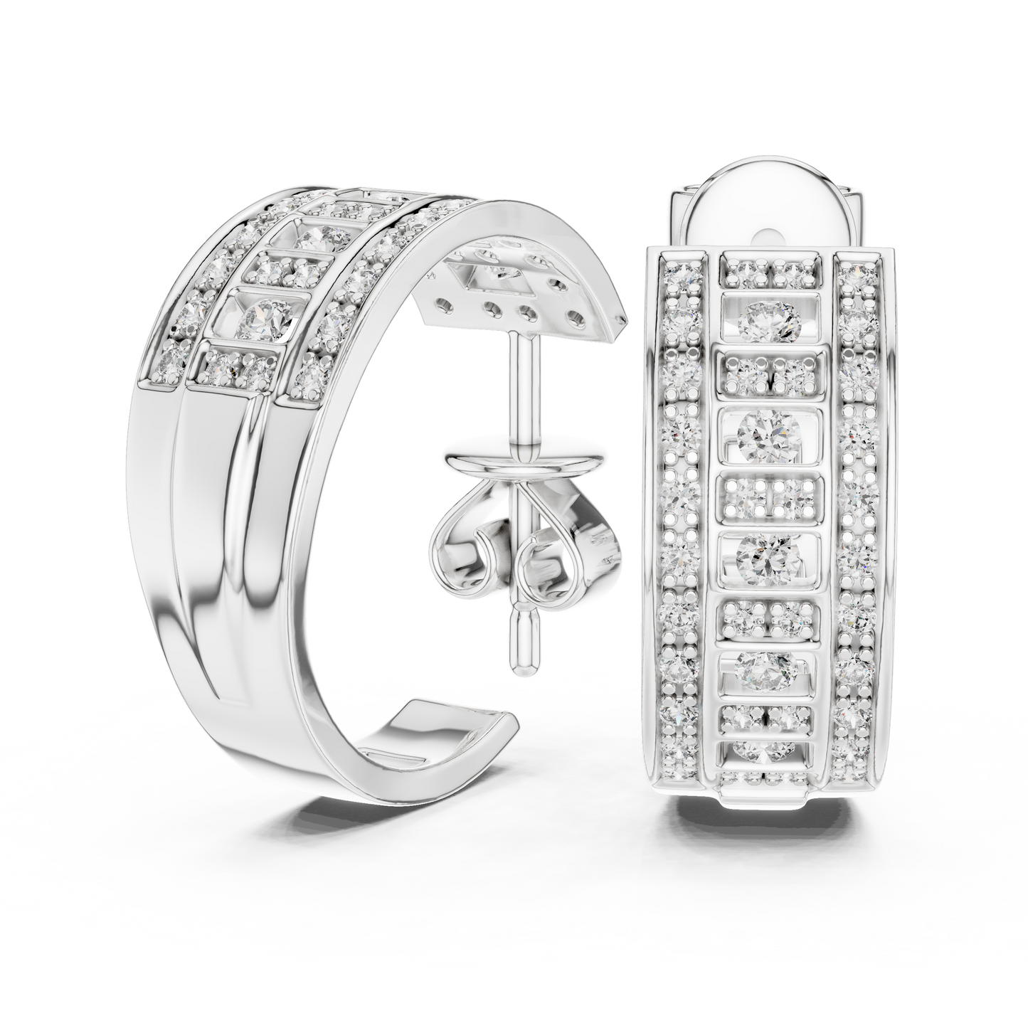 Lab Grown Diamond Wide Channel Set Half Hoop Earrings in Yellow Gold