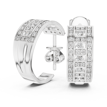 Lab Grown Diamond Wide Channel Set Half Hoop Earrings in Yellow Gold