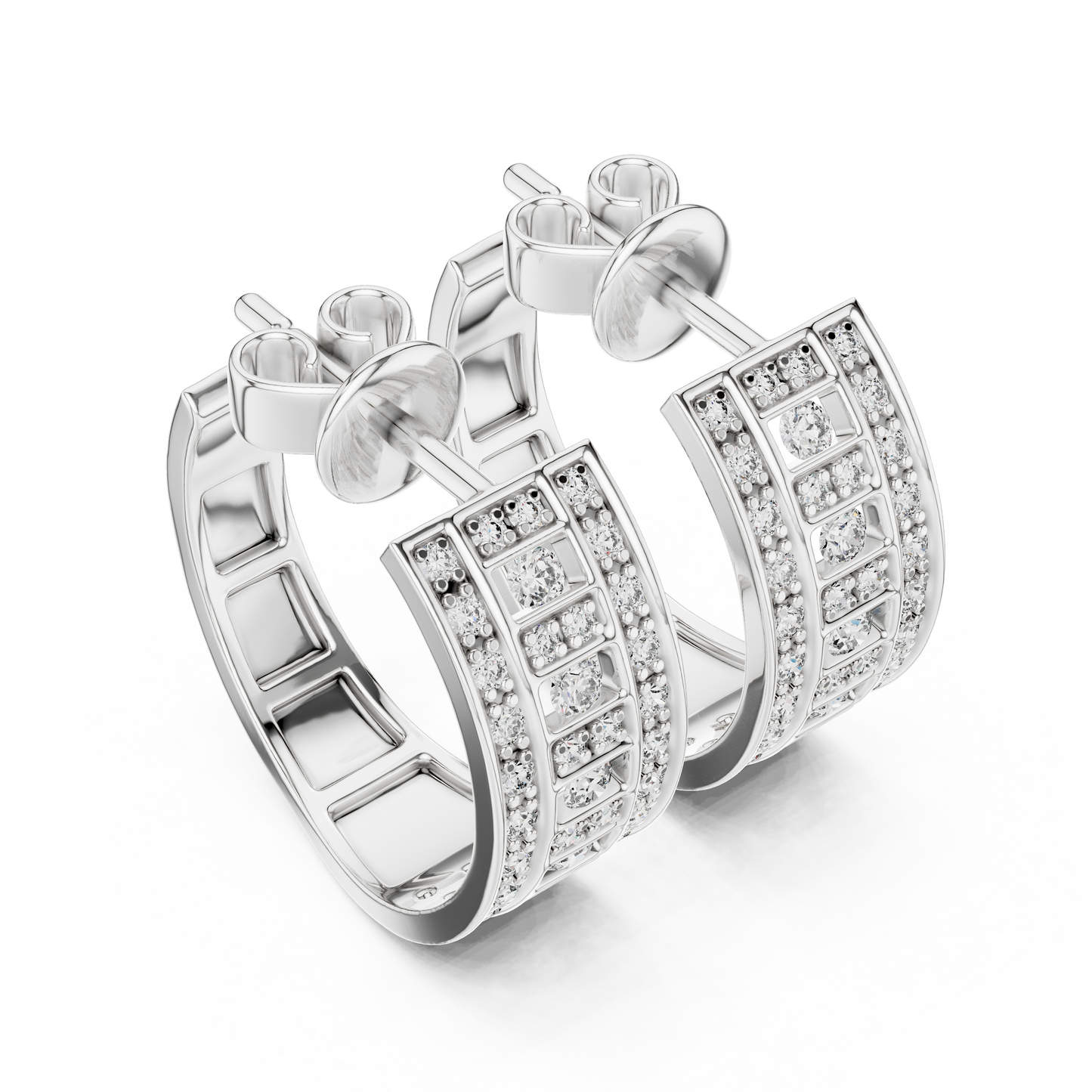 Lab Grown Diamond Wide Channel Set Half Hoop Earrings in Yellow Gold