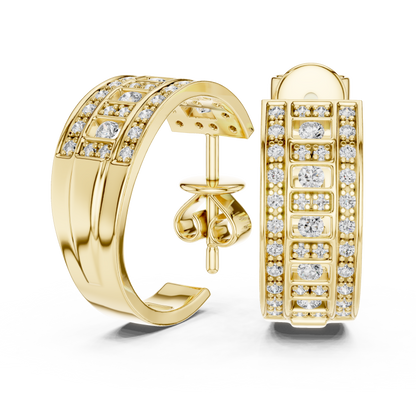 Lab Grown Diamond Wide Channel Set Half Hoop Earrings in Yellow Gold