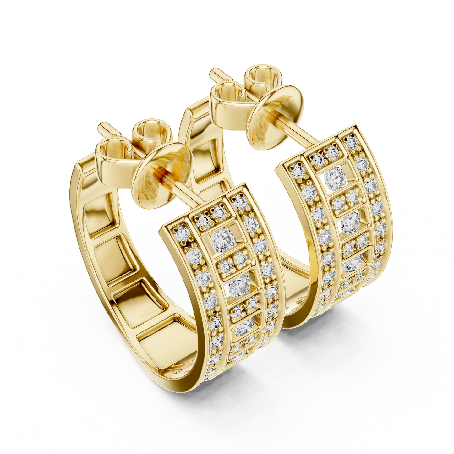 Lab Grown Diamond Wide Channel Set Half Hoop Earrings in Yellow Gold