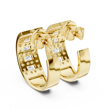 Lab Grown Diamond Wide Channel Set Half Hoop Earrings in Yellow Gold