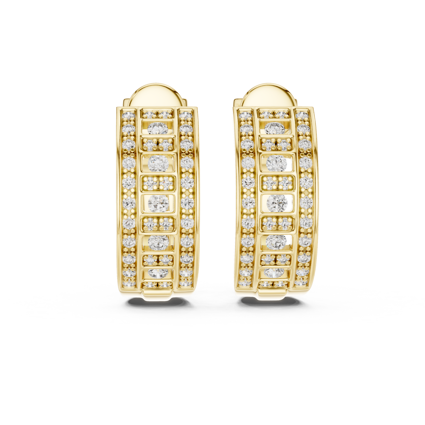 Lab Grown Diamond Wide Channel Set Half Hoop Earrings in Yellow Gold