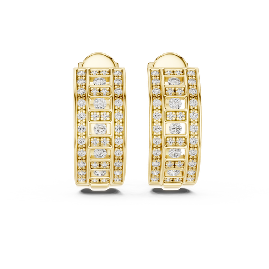 Lab Grown Diamond Wide Channel Set Half Hoop Earrings in Yellow Gold