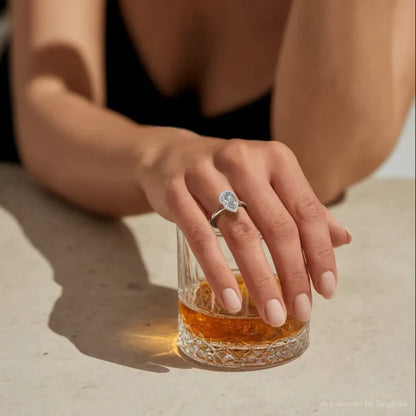 Pear Cut Moissanite Halo Silver Engagement Ring