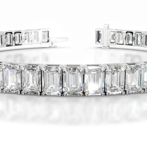 13.25 CTW Emerald Cut Moissanite Silver Tennis Bracelet