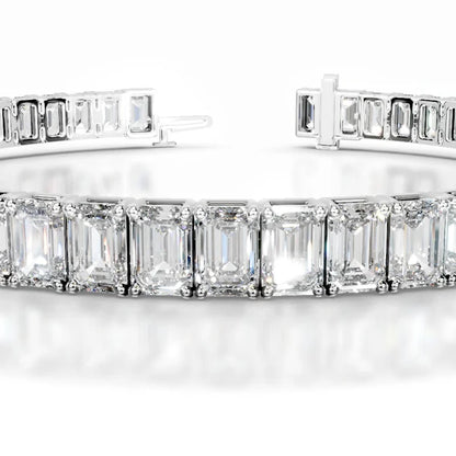 13.25 CTW Emerald Cut Moissanite Silver Tennis Bracelet