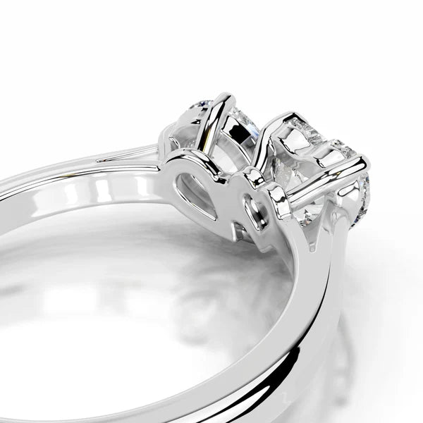Heart and Pear Cut Moissanite Silver Two Stone  Engagement Ring