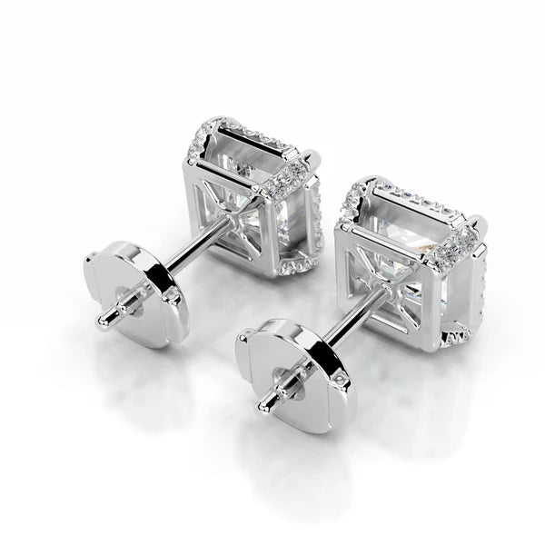 Princess Cut Moissanite Silver Halo Earring