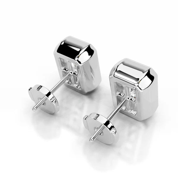 Radiant Cut Moissanite Silver Bezel Set Earring