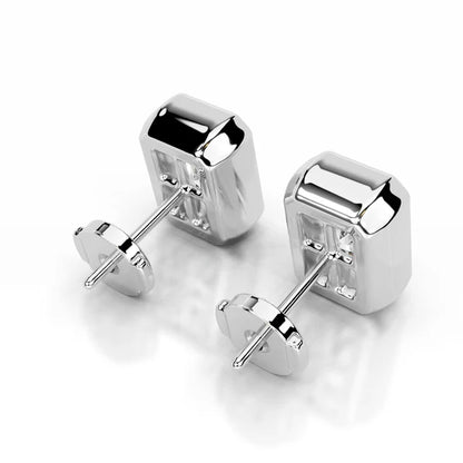Radiant Cut Moissanite Silver Bezel Set Earring