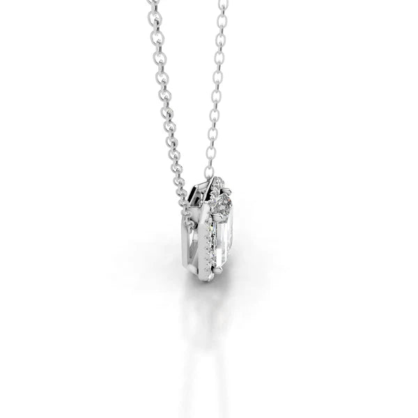3.2 Ct Emerald Cut Moissanite Silver Halo Set Pendant