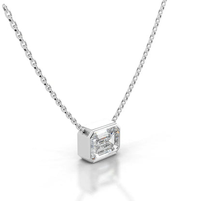 Emerald Cut Moissanite Silver Bezel Set Solitaire Pendant