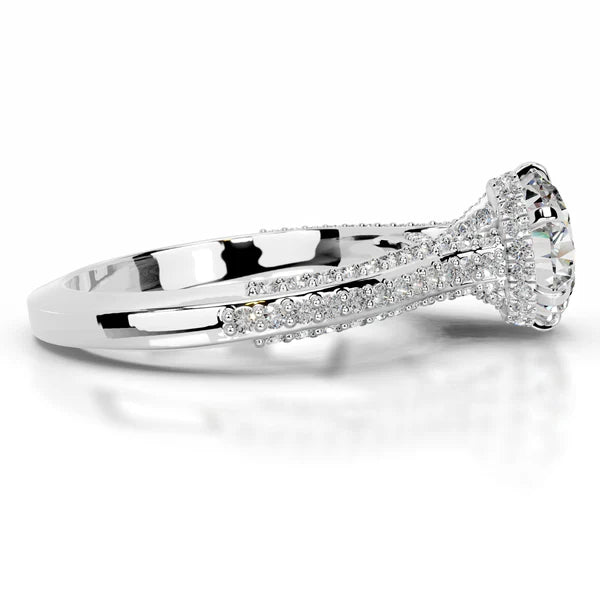 Round Cut Moissanite Silver Micro Pave Pave Set Engagement Ring