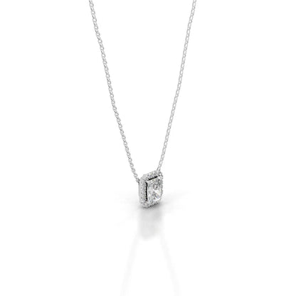 2.3 Ct Radiant Cut Moissanite Silver Halo Set Pendant
