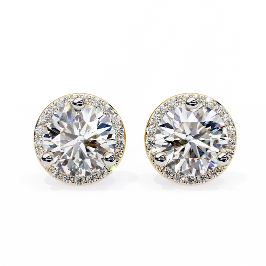 1.01 Ct Round Cut Lab Grown Diamond Yellow Gold Earring