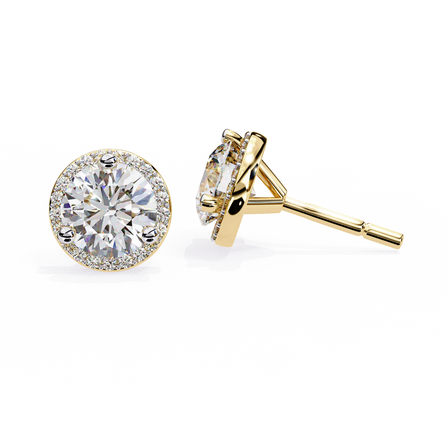 1.01 Ct Round Cut Lab Grown Diamond Yellow Gold Earring